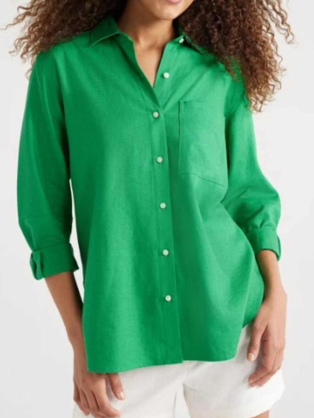 Free Assembly LINEN BLEND TOP Women’s Boxy Button-Down Tunic green XL NEW